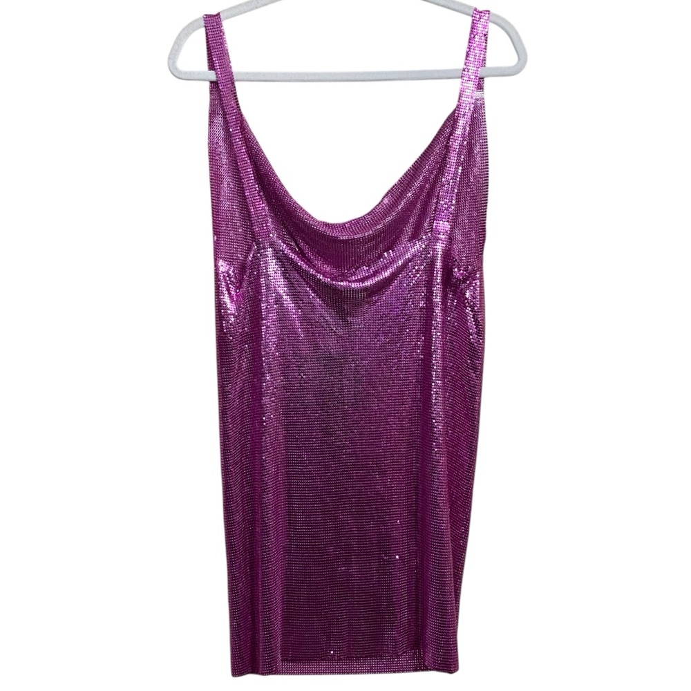 House of Harlow 1960 NWT Bright Pink Chainlink Cowl Neck Mini Dress Size Medium - Picture 6 of 8